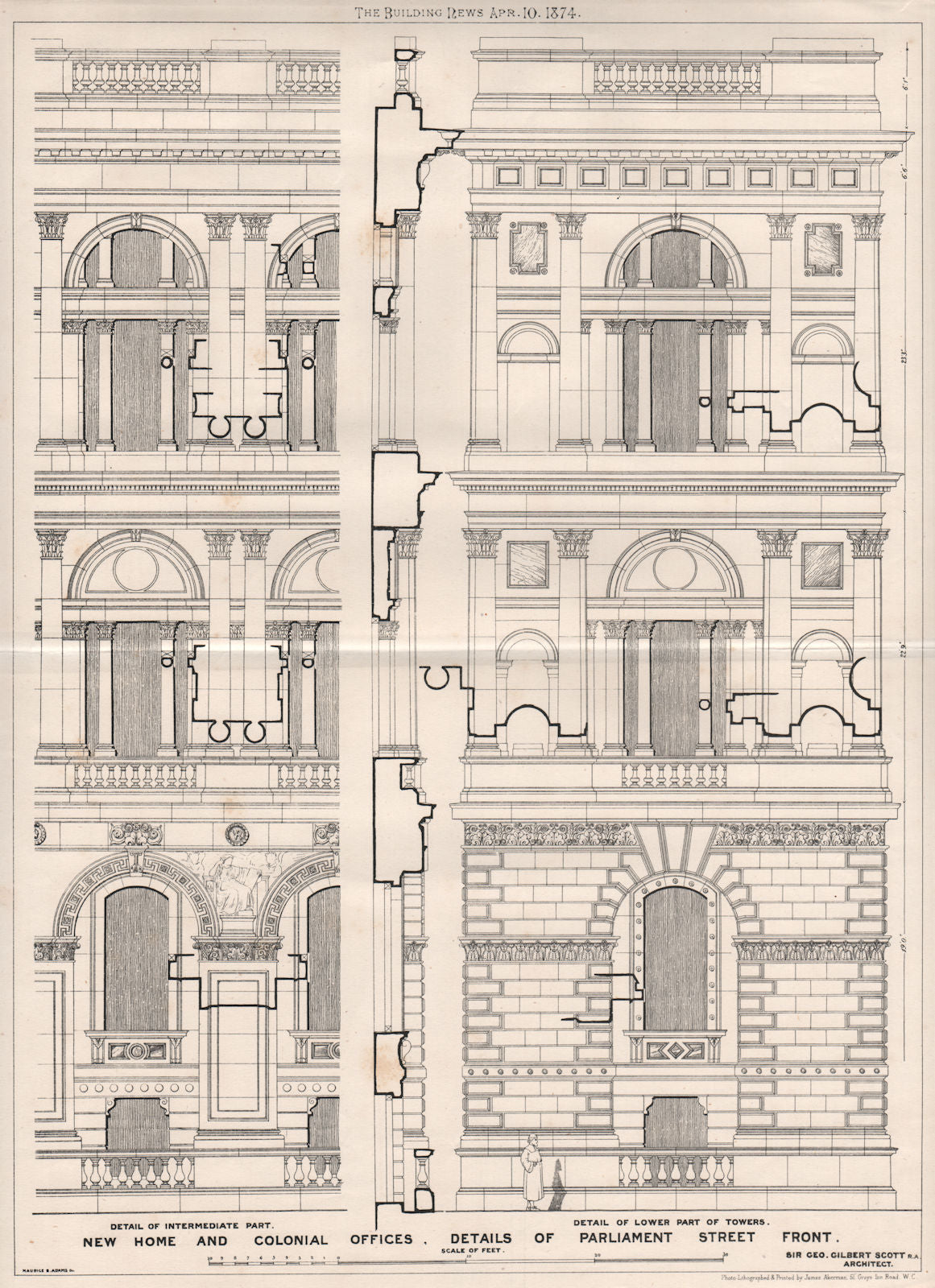 Home & Colonial Offices, Parliament Street front; Sir Geo. Gilbert Scott 1874